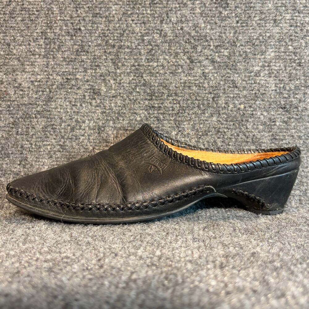 Pikolinos Black Leather Slip On Mule Clog Low Heel Top Stitch Womens 8.5 EU 39